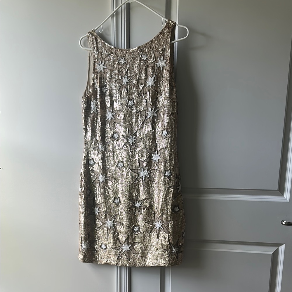 BHLDN Cream Tan Sheath Mini Dress Scoop Neck Sleeveless